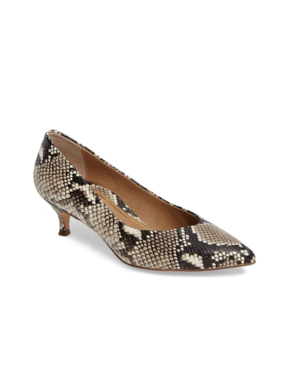 Vionic Josie Snake-Print Pointed Kitten Heel Pump - Beige & Black, 11